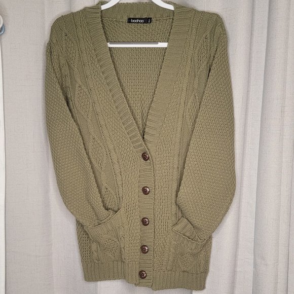 Boohoo Chunky Olive Cardigan Size M/L - Picture 1 of 3